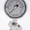 Stainless steel manometer with separating membrane, union DIN 11851, dial 100 mm, Nut DN32 0-2,5 bar