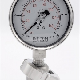 Stainless steel manometer with separating membrane, union DIN 11851, dial 100 mm, Nut DN32 0-10 bar