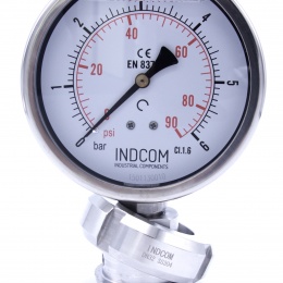 Stainless steel manometer with separating membrane, union DIN 11851, dial 100 mm, Nut DN32 | 0-6 bar
