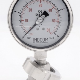 Stainless steel manometer with separating membrane, union DIN 11851, dial 100 mm, Nut DN40 0-4 bar