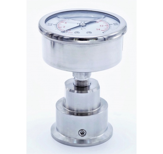 Stainless Steel Pressure Gauge 63 mm (back connection) with Separating Diaphragm-CLAMP 0-1 bar, (clamp-50,5mm)