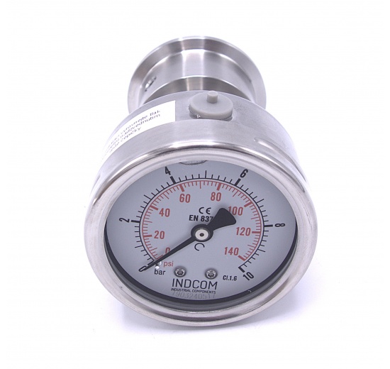 Stainless Steel Pressure Gauge 63 mm (back connection) with Separating Diaphragm-CLAMP| 0-10 bar, (clamp-50,5mm)