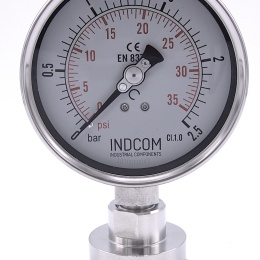 Stainless Steel Pressure Gauge, Dial 100 mm, Sanitary Diaphragm CLAMP DIN 32676 (64 mm) | 0-2,5 bar