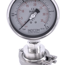 Stainless Steel Pressure Gauge, Dial 100 mm, Sanitary Diaphragm CLAMP DIN 32676 (64 mm) | 0-2,5 bar