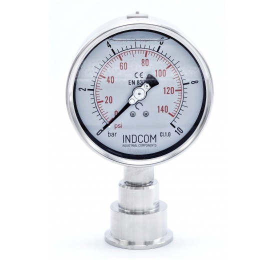 Stainless Steel Pressure Gauge, Dial 100 mm, Sanitary Diaphragm CLAMP DIN32676 (50.5 mm)