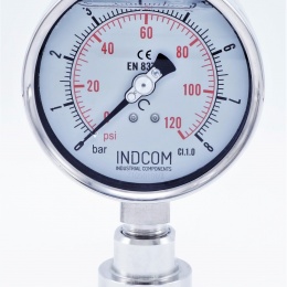 Stainless Steel Pressure Gauge, Dial 100 mm, With Separating Diaphragm CLAMP DIN32676 (50.5 mm) 0-8 bar