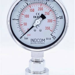 Stainless Steel Pressure Gauge, Dial 100 mm, With Separating Diaphragm CLAMP DIN32676 (50.5 mm) 0-25 bar