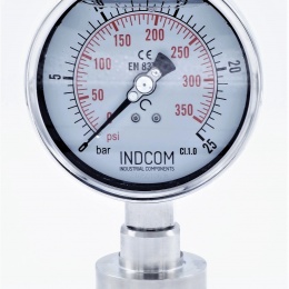 Stainless Steel Pressure Gauge, Dial 100 mm, With Separating Diaphragm- CLAMP DIN 32676 (64 mm) | 0-25 bar