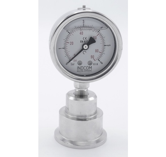 Stainless Steel Pressure Gauge, Dial 63 mm, With A Sanitary Diaphragm CLAMP DIN32676 (50.5 mm) | 0-6 bar, (clamp collar-50,5mm)