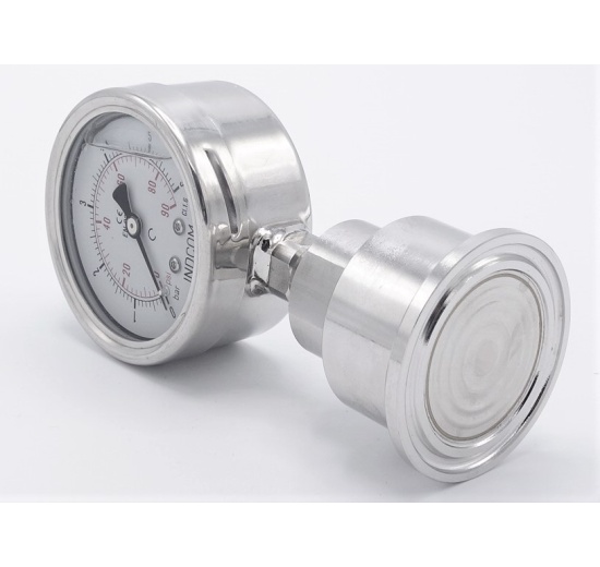 Stainless Steel Pressure Gauge, Dial 63 mm, With A Sanitary Diaphragm CLAMP DIN32676 (50.5 mm) | 0-6 bar, (clamp collar-50,5mm)