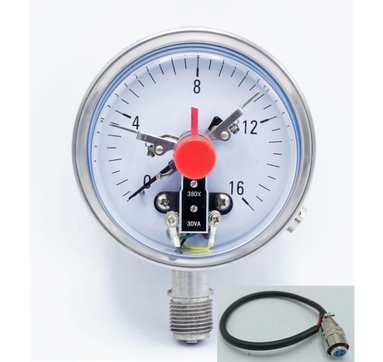 Stainless steel pressure gauge with electrical contacts