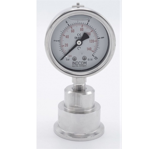 Stainless Steel Pressure Gauge with Separating Diaphragm-CLAMP, Dial 63 mm 0-10 bar, (clamp-50,5mm)
