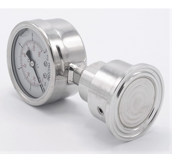 Stainless Steel Pressure Gauge with Separating Diaphragm-CLAMP, Dial 63 mm 0-10 bar, (clamp-50,5mm)