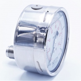 Stainless steel pressure gauges - the back (axial) connection, dial 100 mm | 0 - 10 bar (1/2")