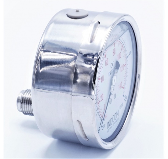 Stainless steel pressure gauges - the back (axial) connection, dial 100 mm | 0 - 10 bar (1/2")