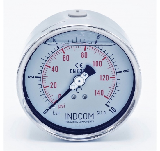 Stainless steel pressure gauges - the back (axial) connection, dial 100 mm | 0 - 10 bar (1/2")