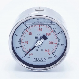 Stainless steel pressure gauges - the back (axial) connection, dial 100 mm | 0 - 16 bar (1/2")