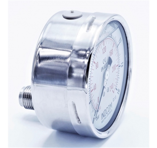 Stainless steel pressure gauges - the back (axial) connection, dial 100 mm | 0 - 16 bar (1/2")