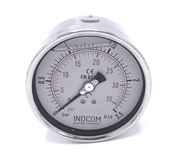 Stainless steel pressure gauges - the back (axial) connection, dial 100 mm | 0 - 2,5 bar (1/2")