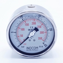 Stainless steel pressure gauges - the back (axial) connection, dial 100 mm  0 - 25 bar (1/2")