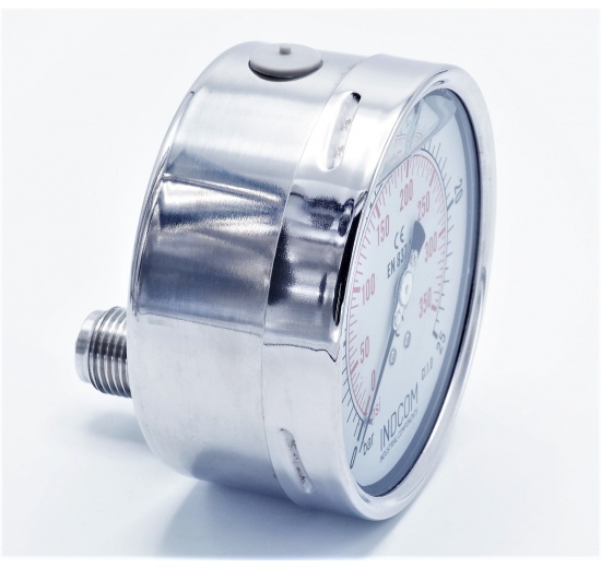 Stainless steel pressure gauges - the back (axial) connection, dial 100 mm  0 - 25 bar (1/2")