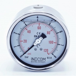 Stainless steel pressure gauges - the back (axial) connection, dial 100 mm | 0 - 8 bar (1/2")