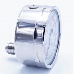 Stainless steel pressure gauges - the back (axial) connection, dial 100 mm | 0 - 8 bar (1/2")