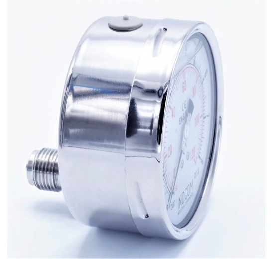 Stainless steel pressure gauges - the back (axial) connection, dial 100 mm | 0 - 8 bar (1/2")
