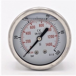 Stainless steel pressure gauges - the back (coaxial) connection  0 - 100 bar, thread 1/4”
