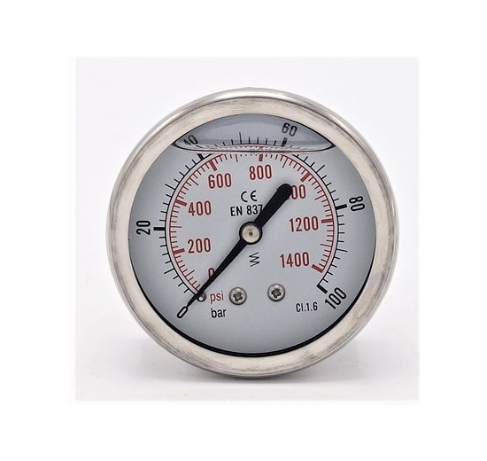 Stainless steel pressure gauges - the back (coaxial) connection  0 - 100 bar, thread 1/4”