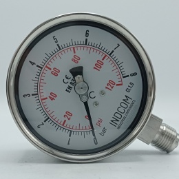 Stainless steel pressure gauges - the bottom (radial) connection, dial 100 mm 0 - 8 bar (1/2")