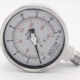 Stainless steel pressure gauges - the bottom (radial) connection, dial 100 mm  0 - 16 bar (1/2")