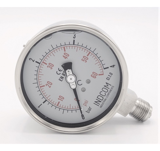 Stainless steel pressure gauges - the bottom (radial) connection, dial 100 mm 0 - 4 bar (1/2")