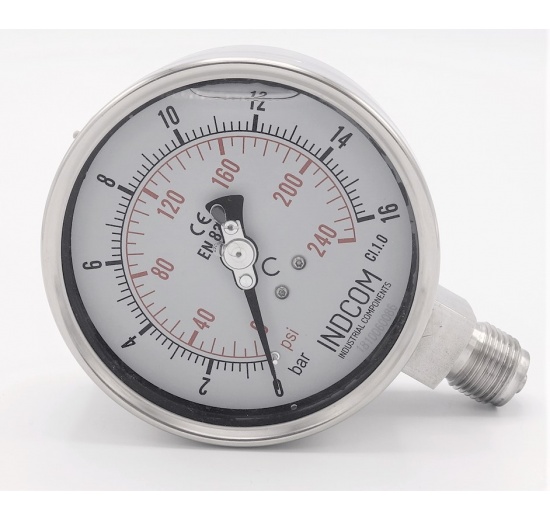 Stainless steel pressure gauges - the bottom (radial) connection, dial 100 mm  0 - 16 bar (1/2")