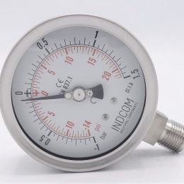Stainless steel pressure gauges - the bottom (radial) connection, dial 100 mm | -1/ 1.5 bar (1/2")