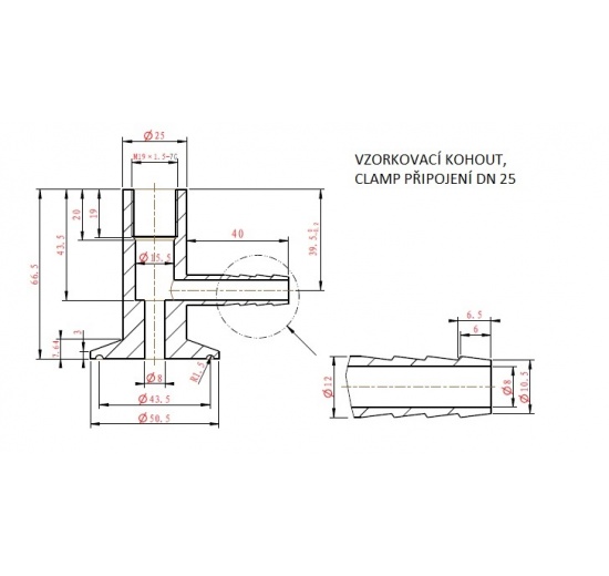 Stainless steel sampling valve, clamp connection DN25