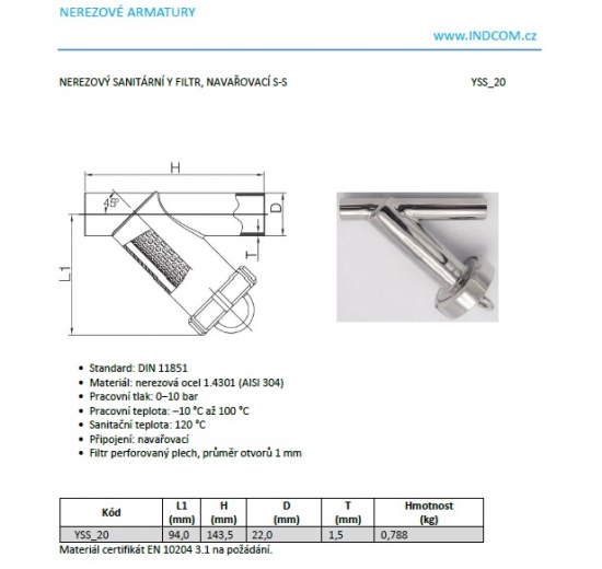 Stainless steel sanitary Y filter, welded S-S