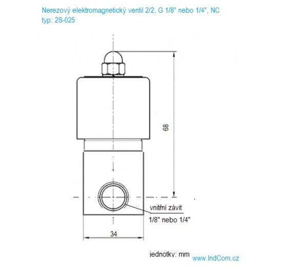 Stainless steel solenoid valve 2/2, G 1/4" AC220V, NC