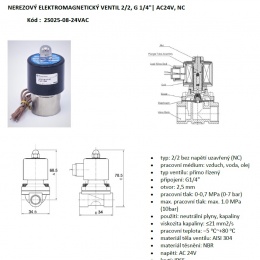 Stainless Steel Solenoid Valve 2/2, G 1/4" AC24V, NC