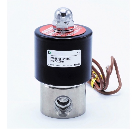 Stainless steel solenoid valve 2/2, G 1/4" DC24V, NC