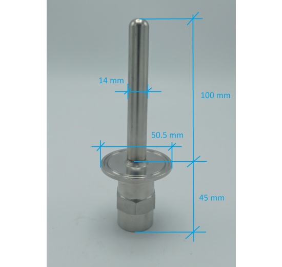 Stainless steel thermometer well | 100 mm (1/2") CLAMP DN25