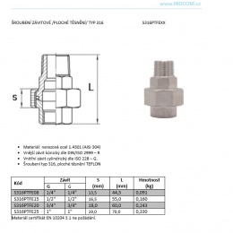 Stainless Steel Union Thread, / flat seal / type 316