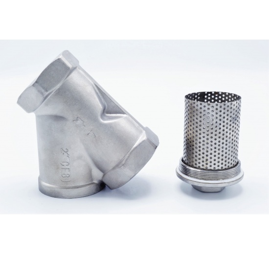 Stainless steel Y filter slant with stainless sifter, threaded 2”