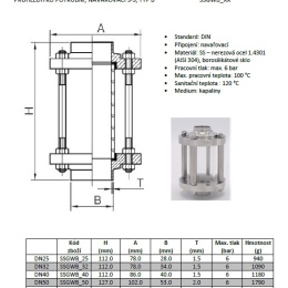 Straight Sight Glass, welded S-S, typ B | DN100 (104x2mm) - data sheet