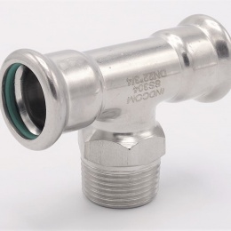 T-kus, lisovací F/M(závit vnější)/F 22_3/4"_22, nerezová ocel