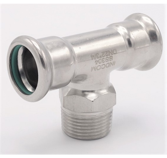 T-kus, lisovací F/M(závit vnější)/F 22_3/4"_22, nerezová ocel