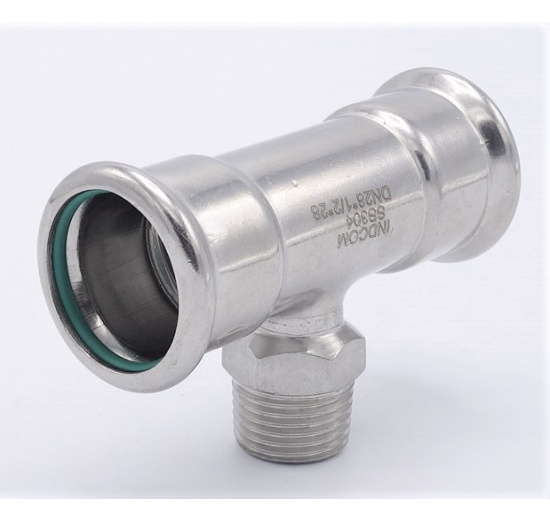 T-kus, lisovací F/M(závit vnější)/F 28_1/2"_28, nerezová ocel