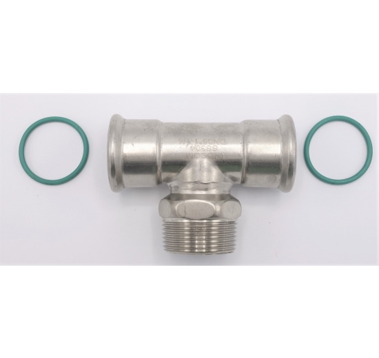 T-kus, nerezový, lisovací F/M(závit vnější)/F 35_1 1/4"_35