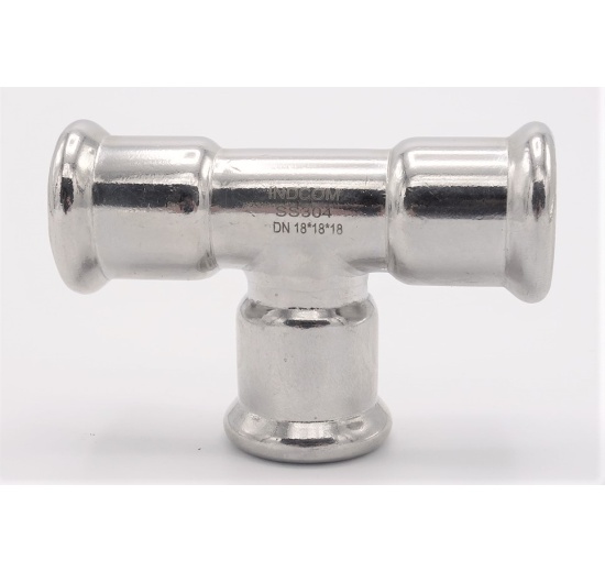 T Piece, Press Fittings, F/F/F 18 mm, stainless steel