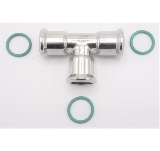 T Piece, Press Fittings, F/F/F 18 mm, stainless steel